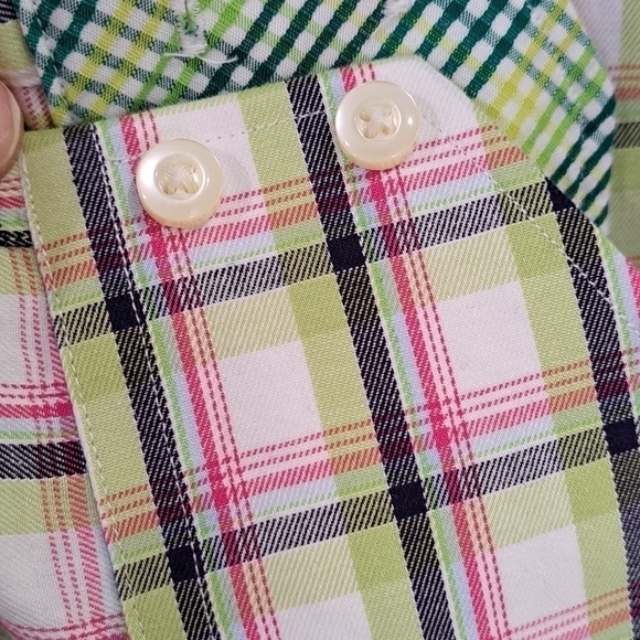 Thomas Dean Men's XL Flip Cuff Long Sleeve Shirt Gingham Plaid Cotton Dressy - Picture 8 of 12
